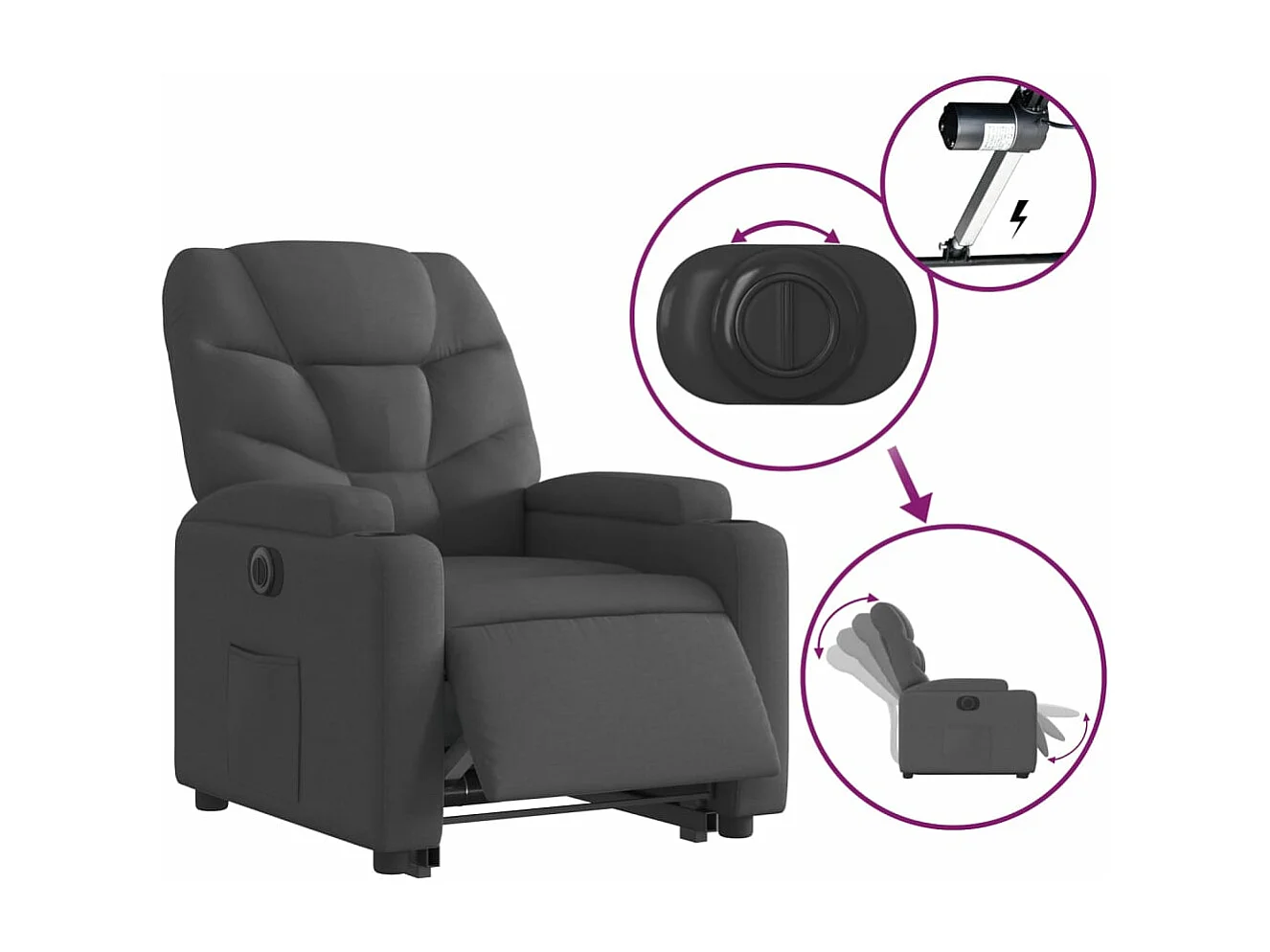 Fauteuil inclinable électrique gris foncé tissu