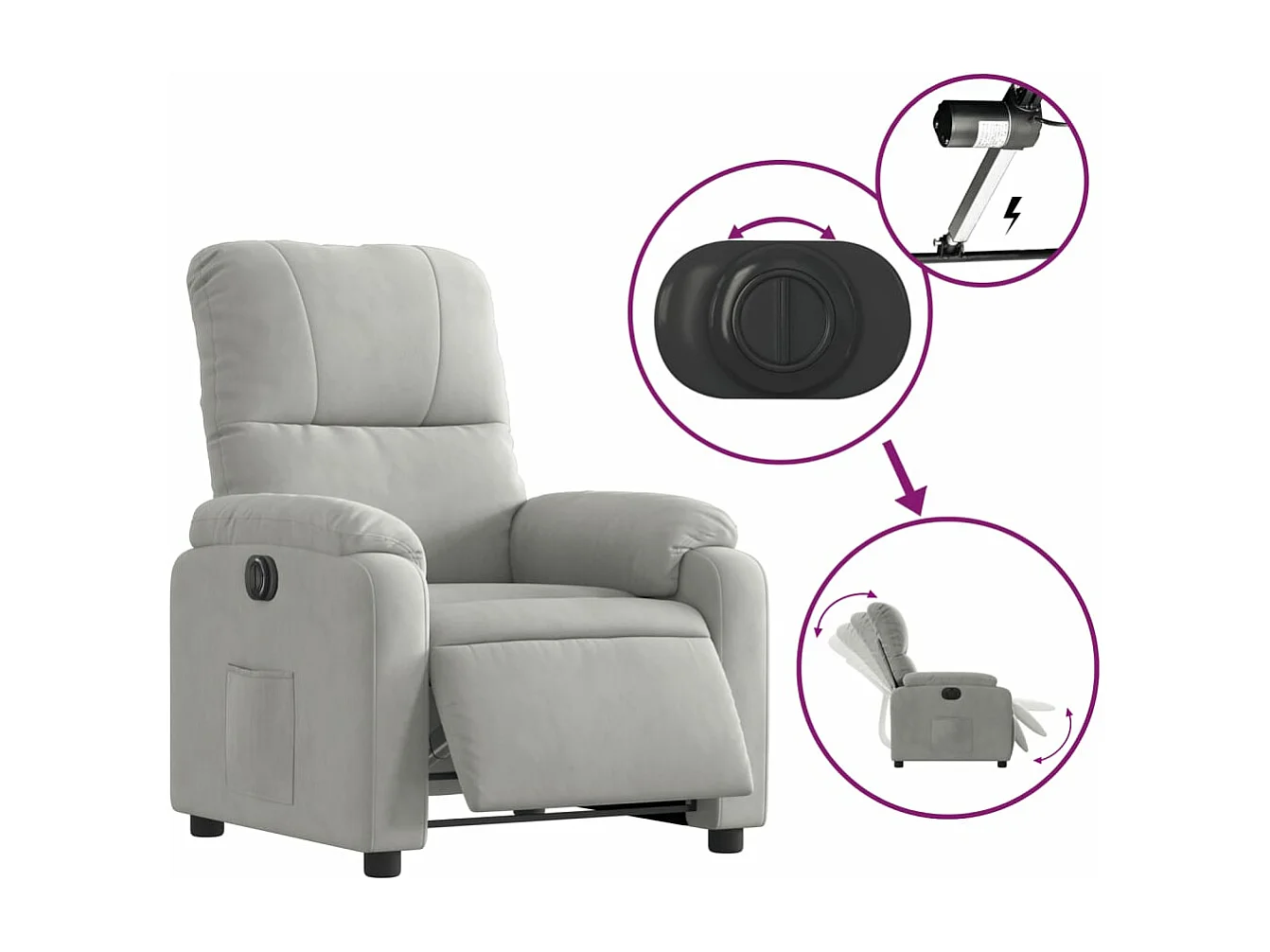 Fauteuil inclinable électrique gris clair tissu microfibre
