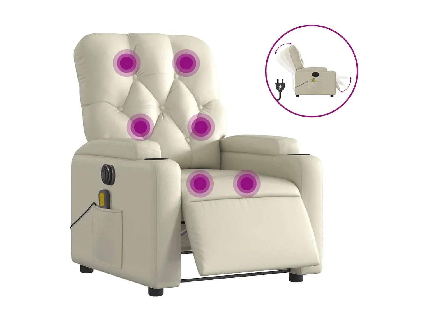 Fauteuil de massage inclinable électrique crème similicuir
