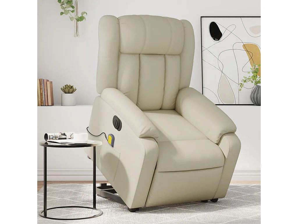 Fauteuil inclinable de massage électrique crème similicuir