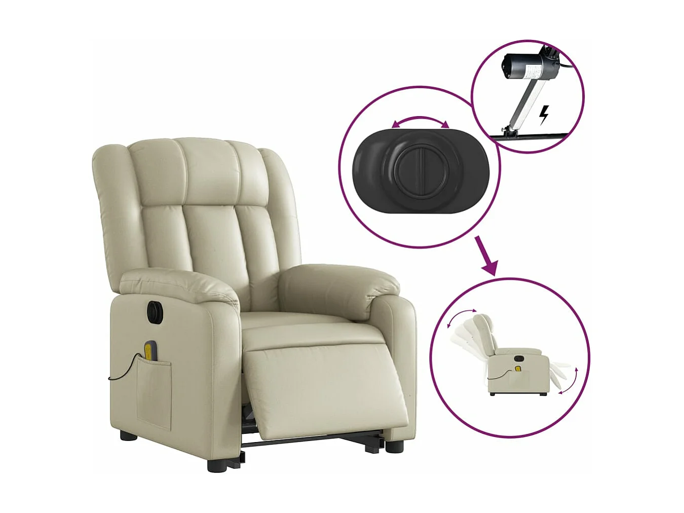 Fauteuil inclinable de massage électrique crème similicuir