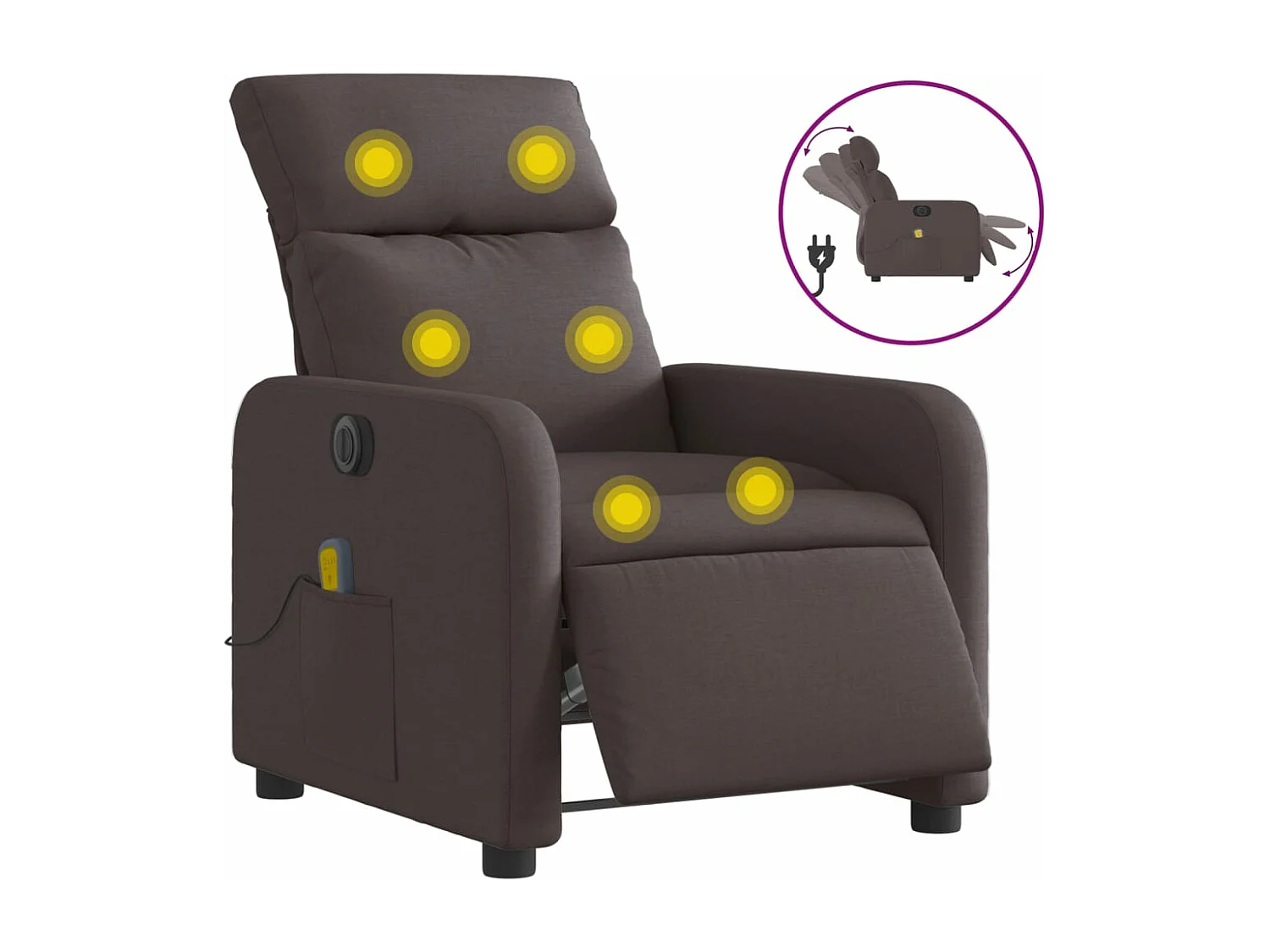Fauteuil de massage inclinable électrique Marron foncé Tissu