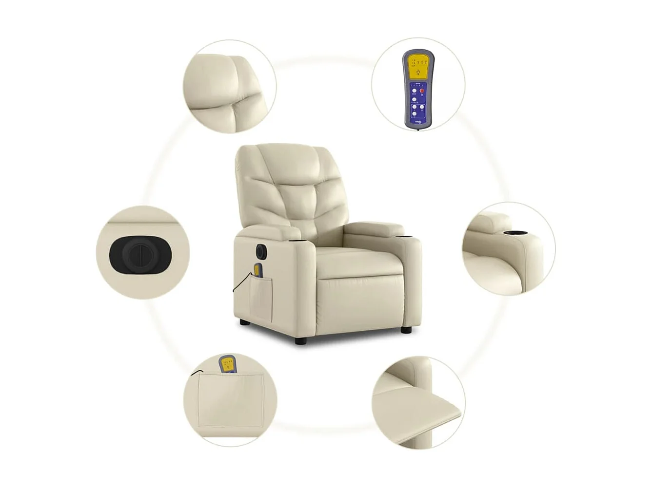 Fauteuil de massage inclinable électrique crème similicuir