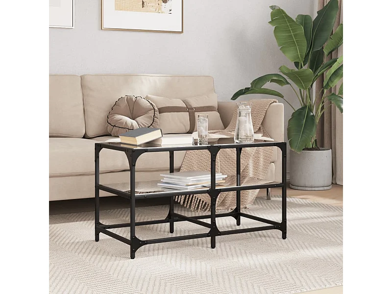 Mesa de centro com topo em vidro preto 78,5x40x45 cm aço