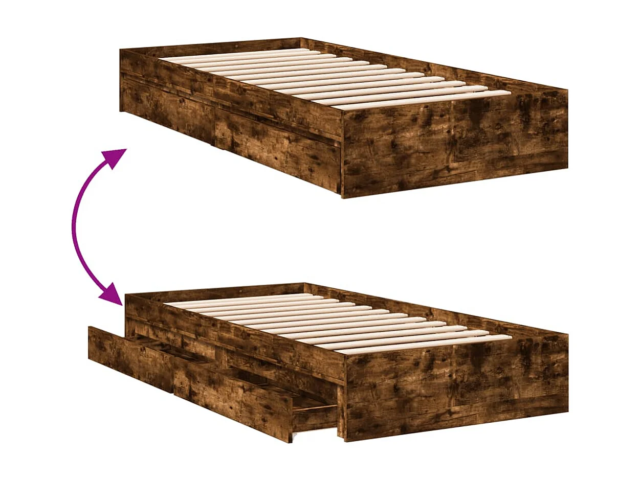 Cadre de lit avec tiroirs sans matelas chêne fumé 90x200 cm