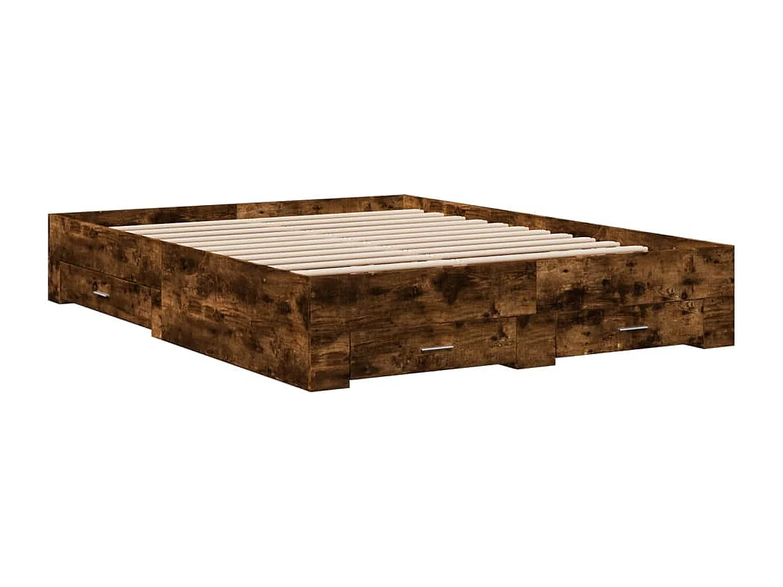 Cadre de lit avec tiroirs sans matelas chêne fumé 160x200 cm