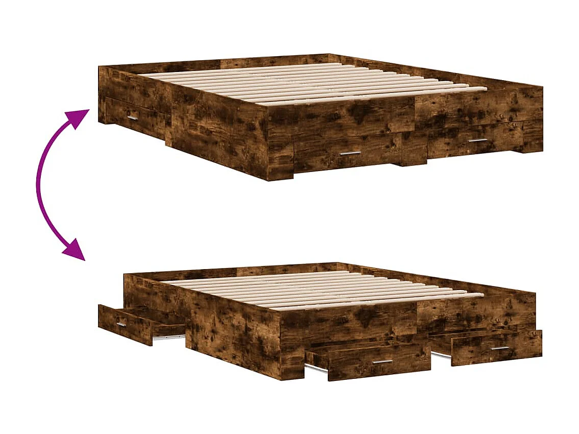 Cadre de lit avec tiroirs sans matelas chêne fumé 160x200 cm