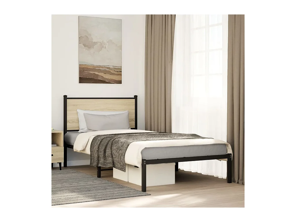 Cadre de lit en métal sans matelas chêne sonoma 100x190 cm