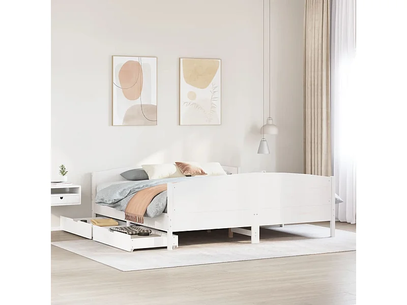 Cadre de lit sans matelas blanc 160x200 cm bois de pin massif