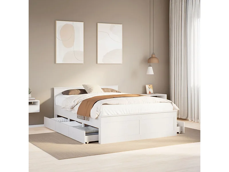 Cama con cabecero sin colchón madera maciza blanca 150x200 cm