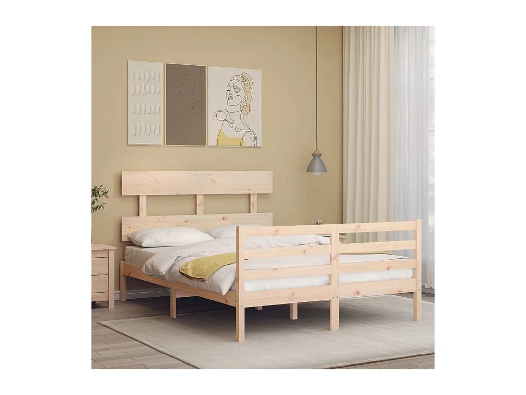 Estructura de cama con cabecero madera maciza 140x190 cm