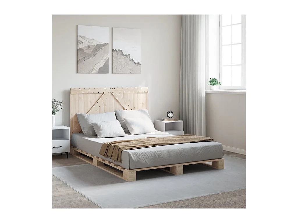Cadre de lit sans matelas avec tête de lit bois massif