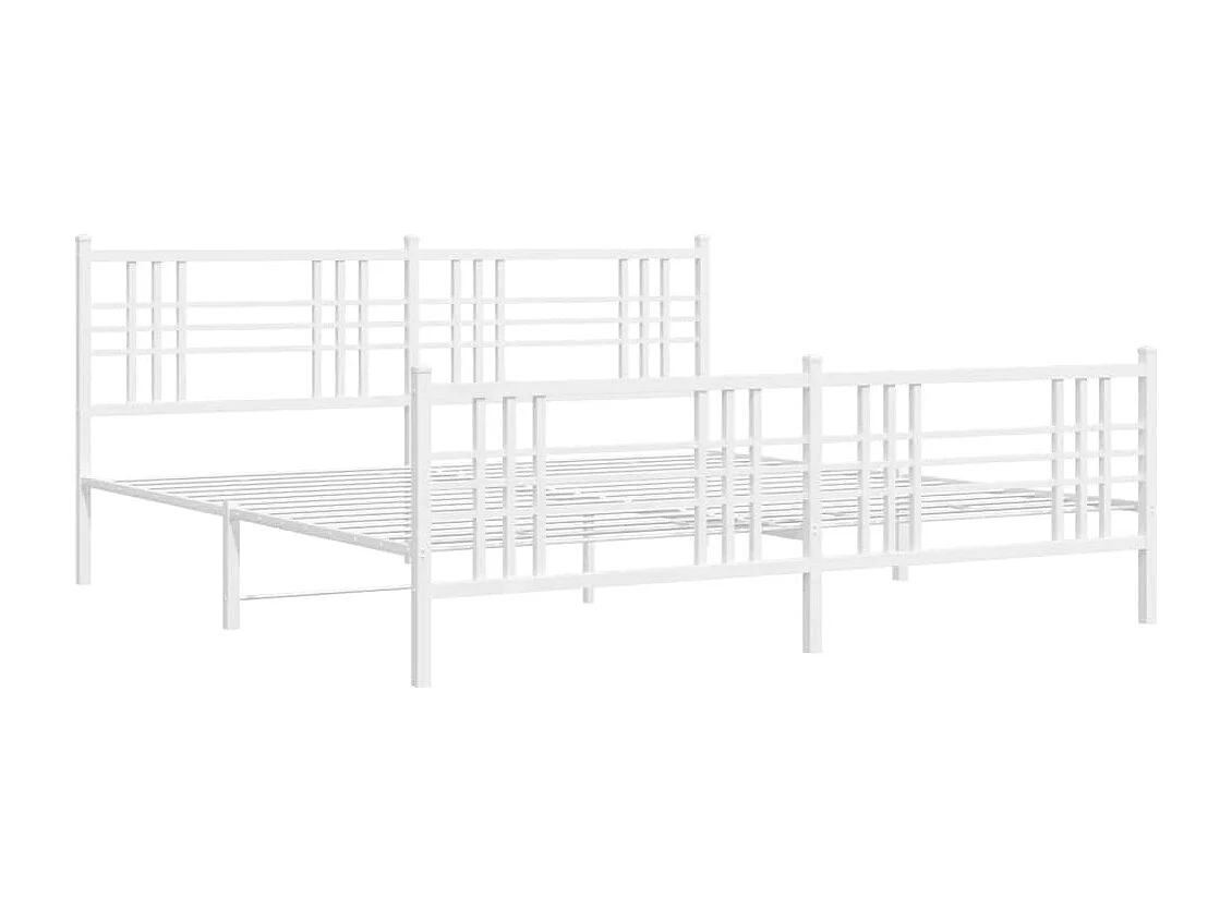 Cadre de lit métal sans matelas et pied de lit blanc 183x213 cm