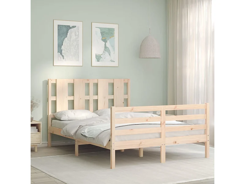 Estructura de cama con cabecero madera maciza 140x190 cm