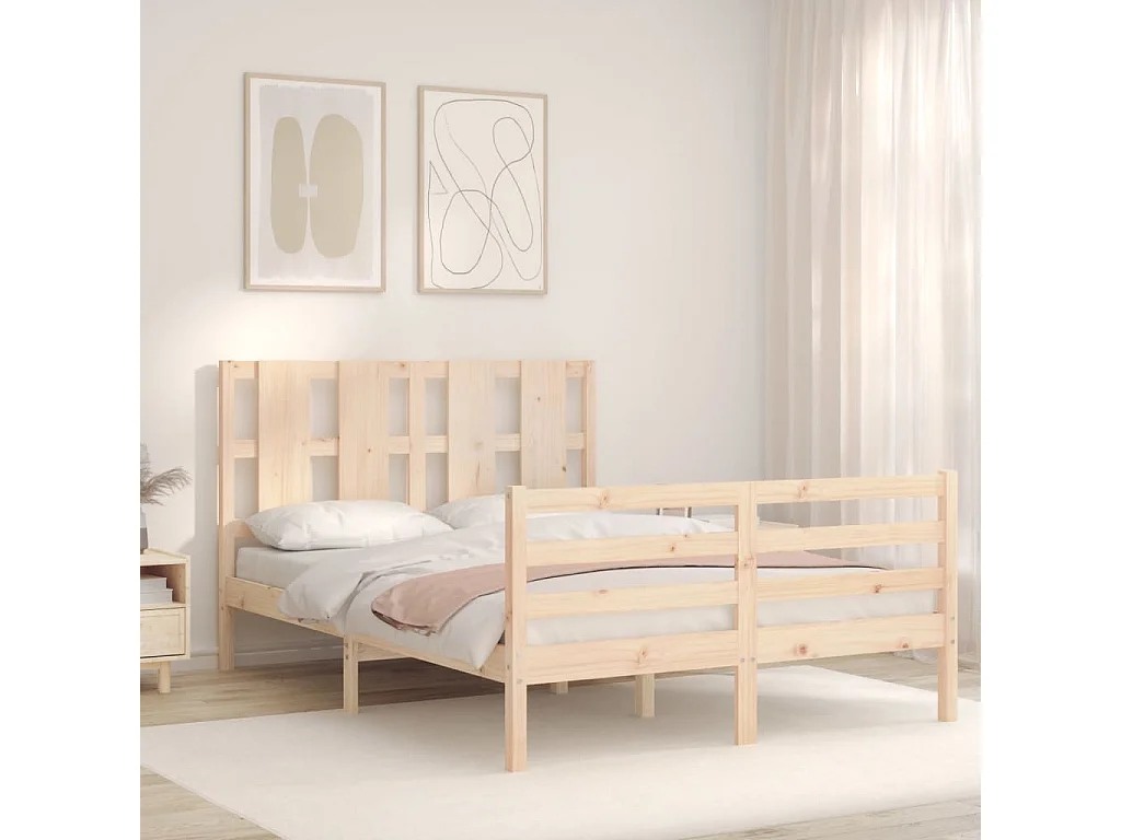 Estructura de cama con cabecero madera maciza 140x190 cm