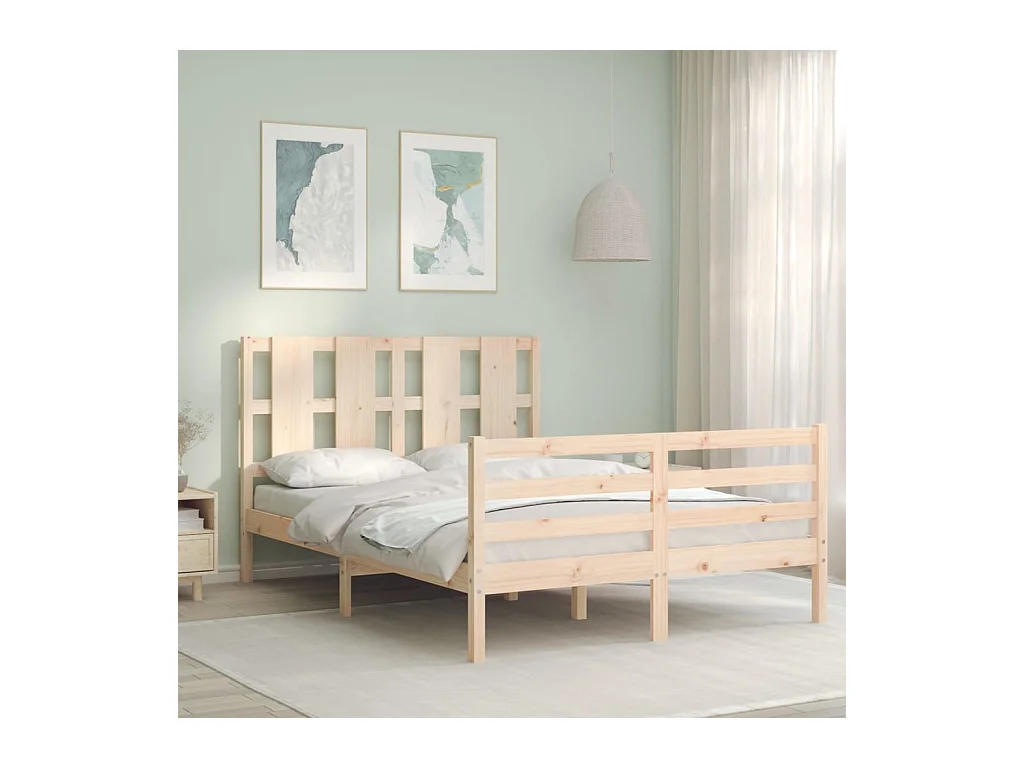 Estructura de cama con cabecero madera maciza 140x190 cm