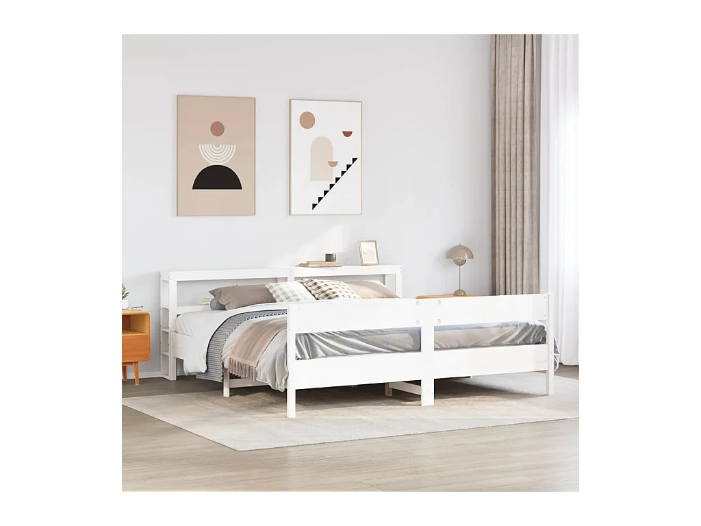 Cadre de lit sans matelas blanc 200x200 cm bois massif de pin