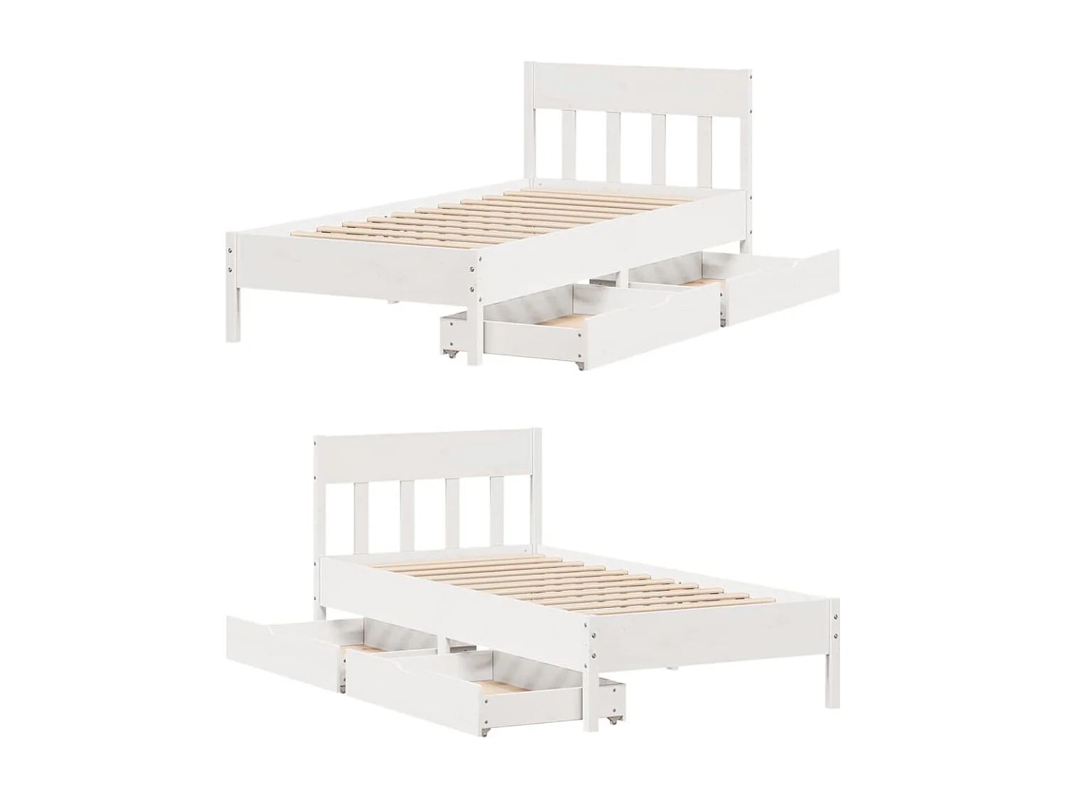 Cadre de lit sans matelas blanc 75x190 cm bois de pin massif