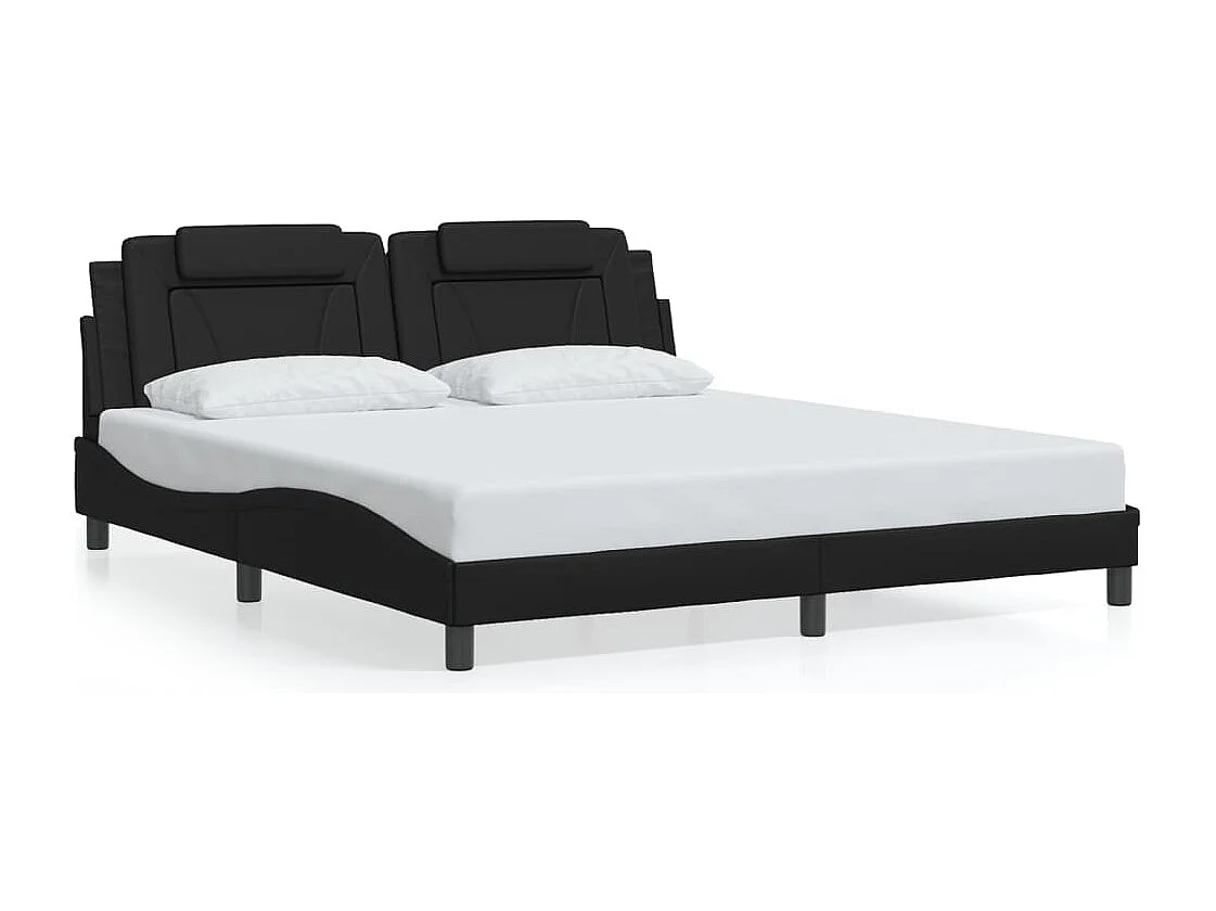 Estrutura de cama c/ cabeceira 180x200cm couro artificial preto