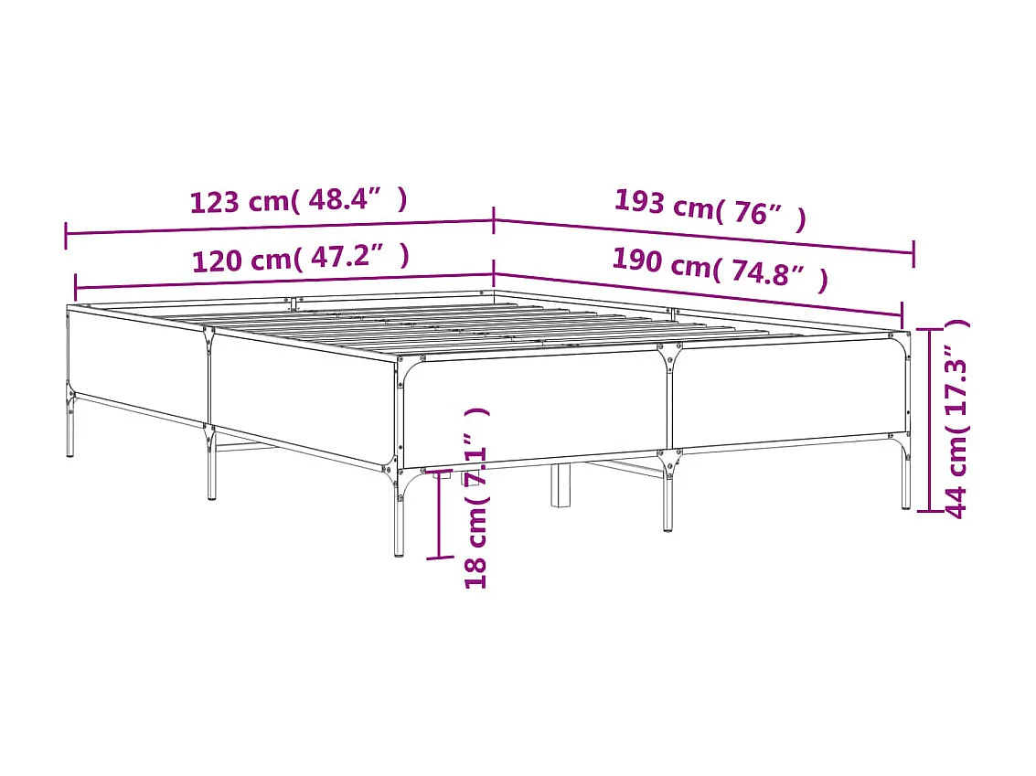 Cadre de lit sans matelas chêne fumé 120x190 cm