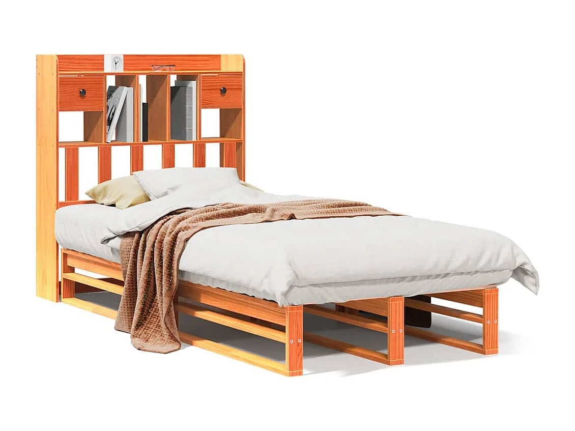 Letto Libreria senza Materasso Marrone Cera 90x190 cm in Pino