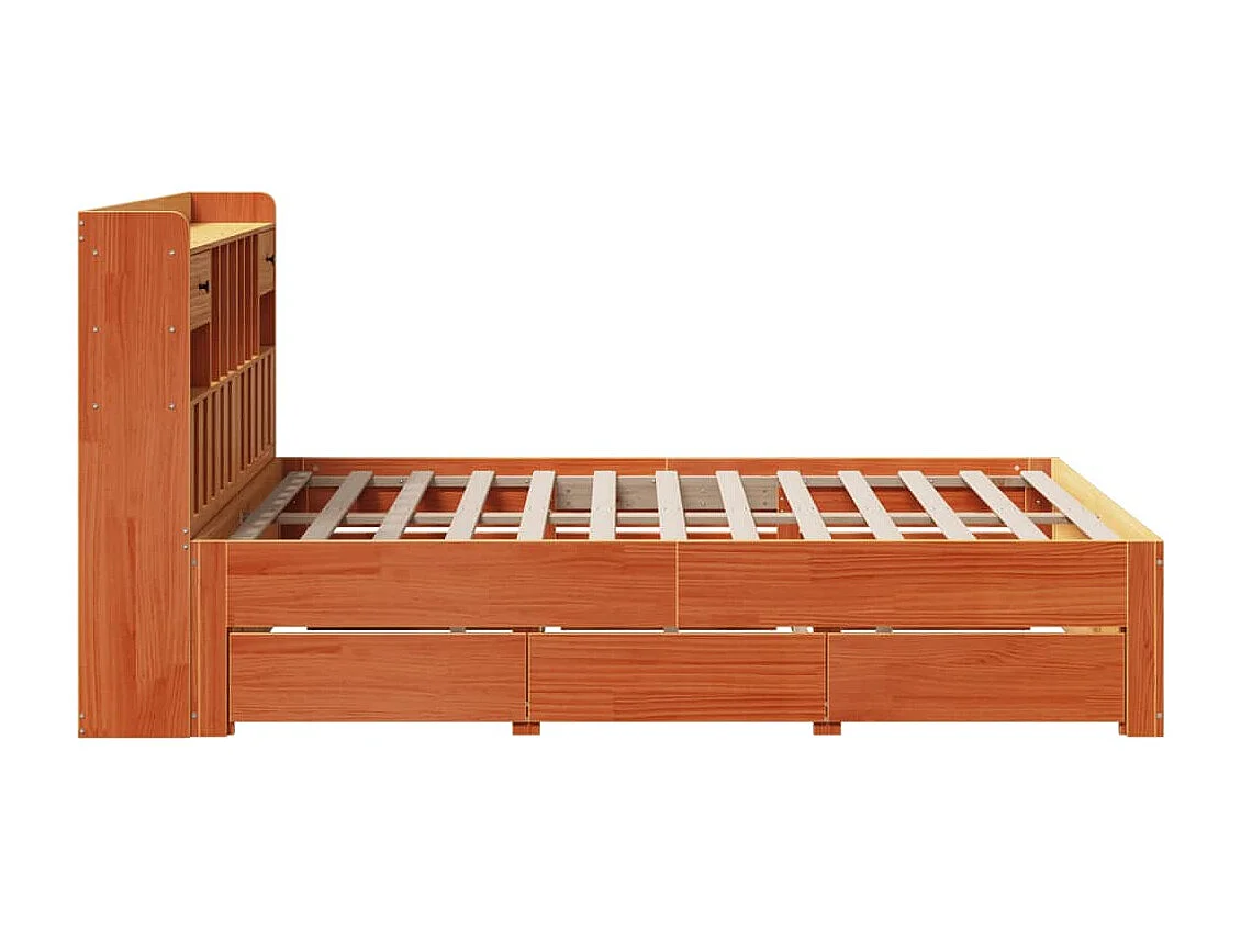 Lit bibliothèque sans matelas cire marron 140x190 cm pin massif