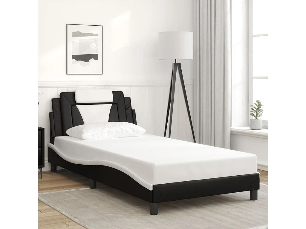 Cadre de lit sans matelas noir et blanc 100x200 cm similicuir