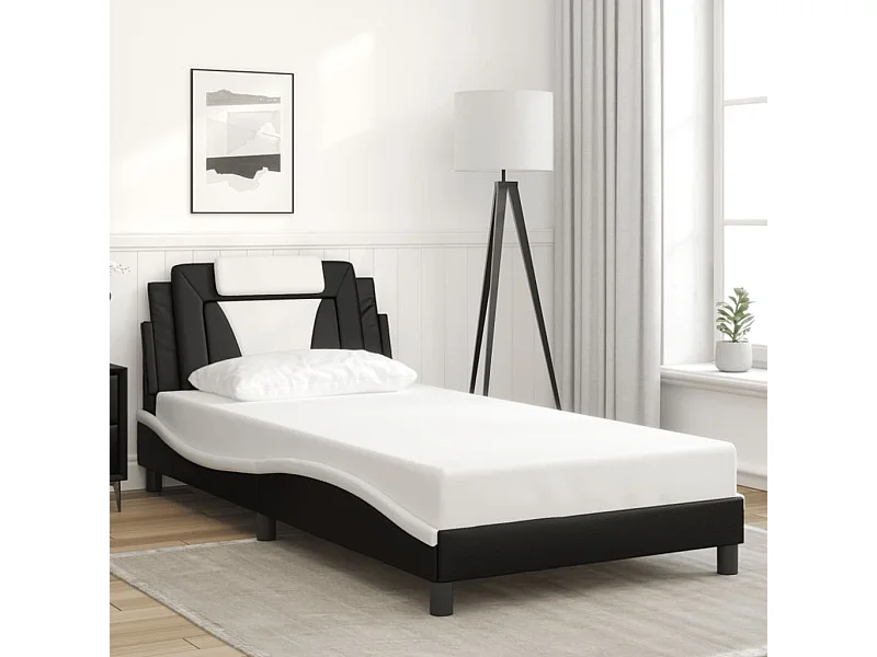 Cadre de lit sans matelas noir et blanc 100x200 cm similicuir