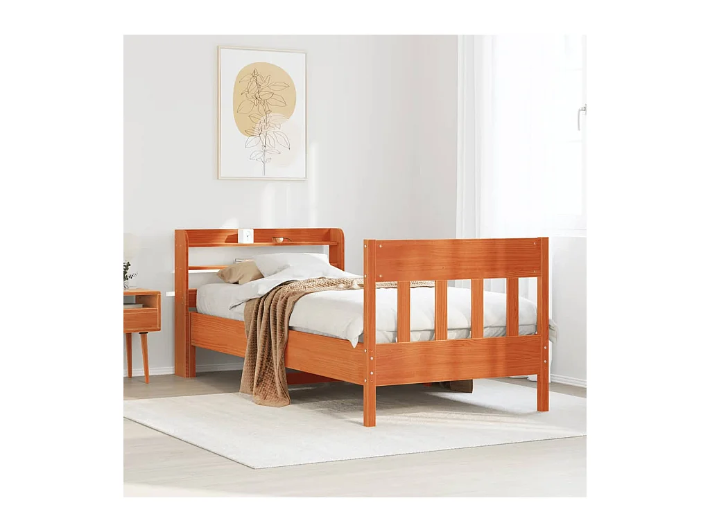 Cadre de lit sans matelas cire marron 100x200cm bois pin massif
