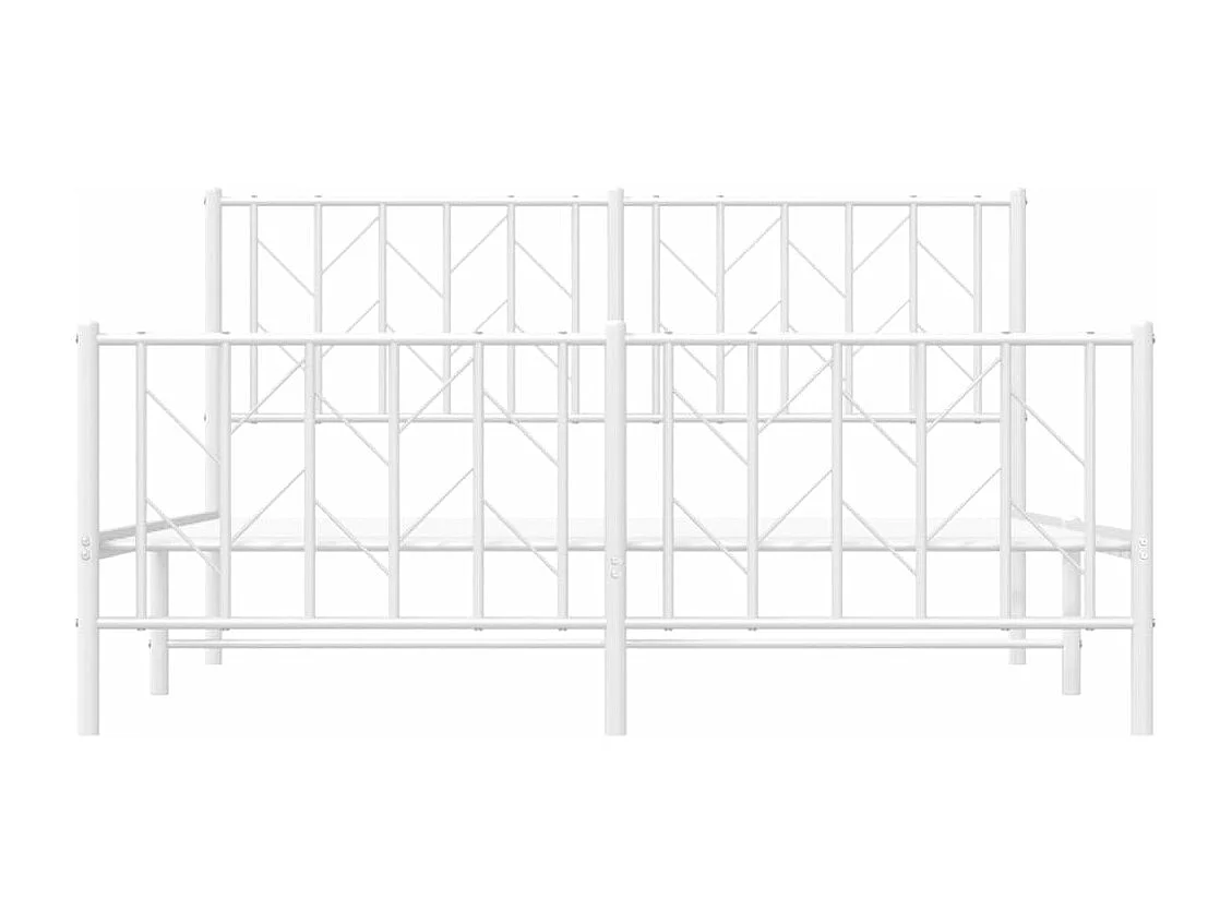 Cadre de lit métal sans matelas et pied de lit blanc 150x200 cm