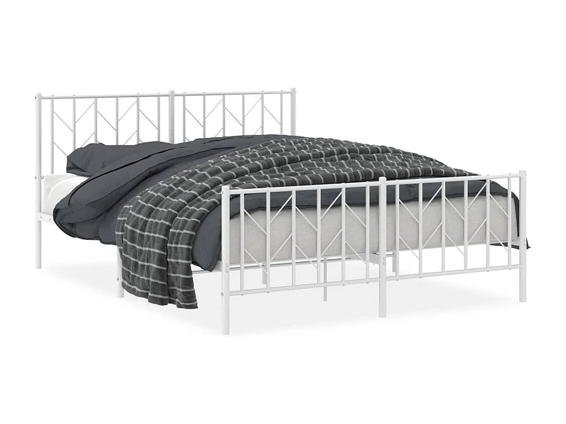 Bettgestell mit Kopf- und Fußteil Metall Weiß 150x200 cm