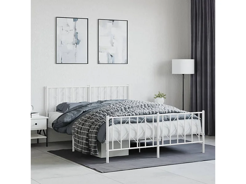 Bettgestell mit Kopf- und Fußteil Metall Weiß 150x200 cm