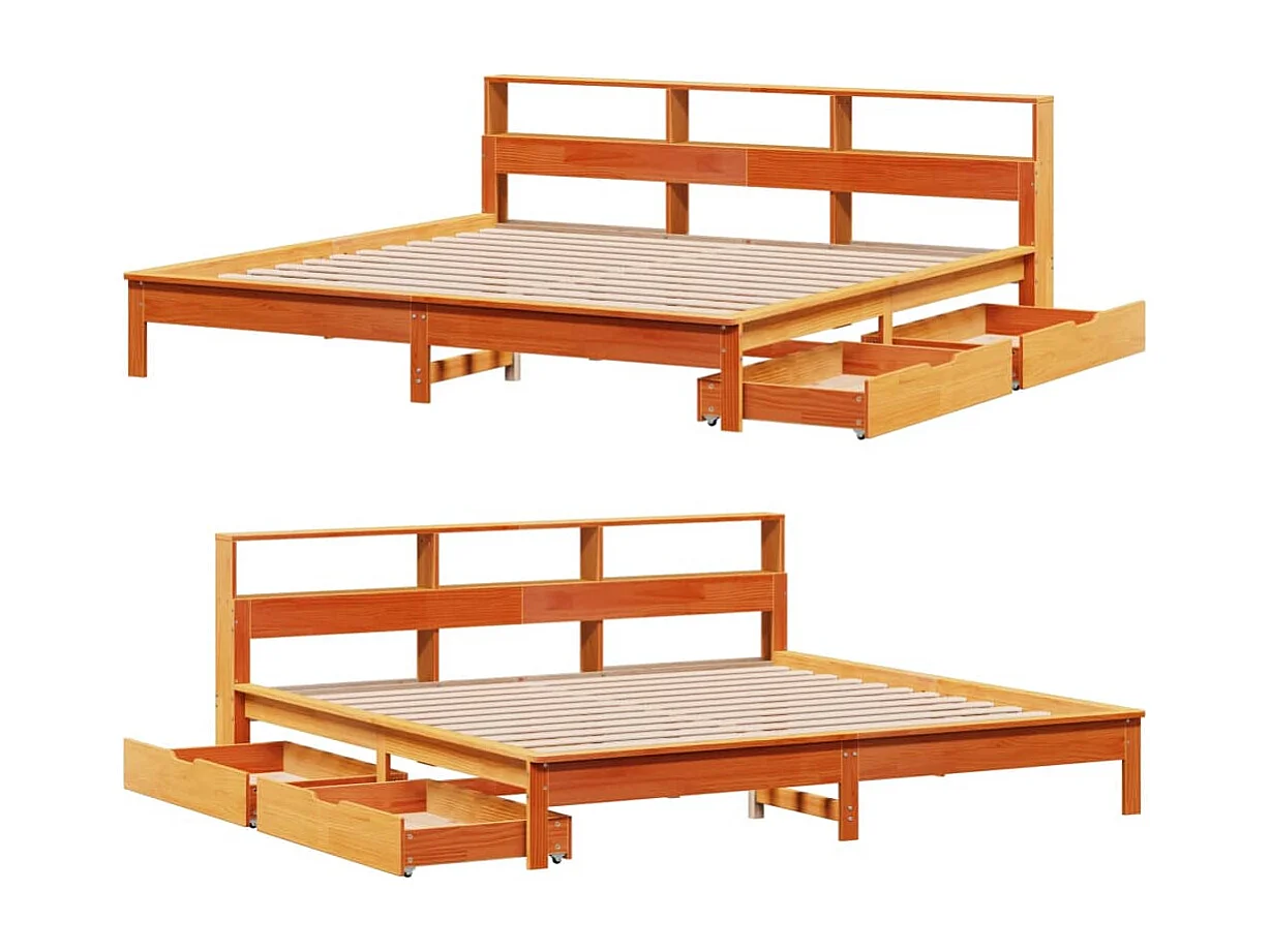 Lit bibliothèque sans matelas cire marron 180x200 cm pin massif