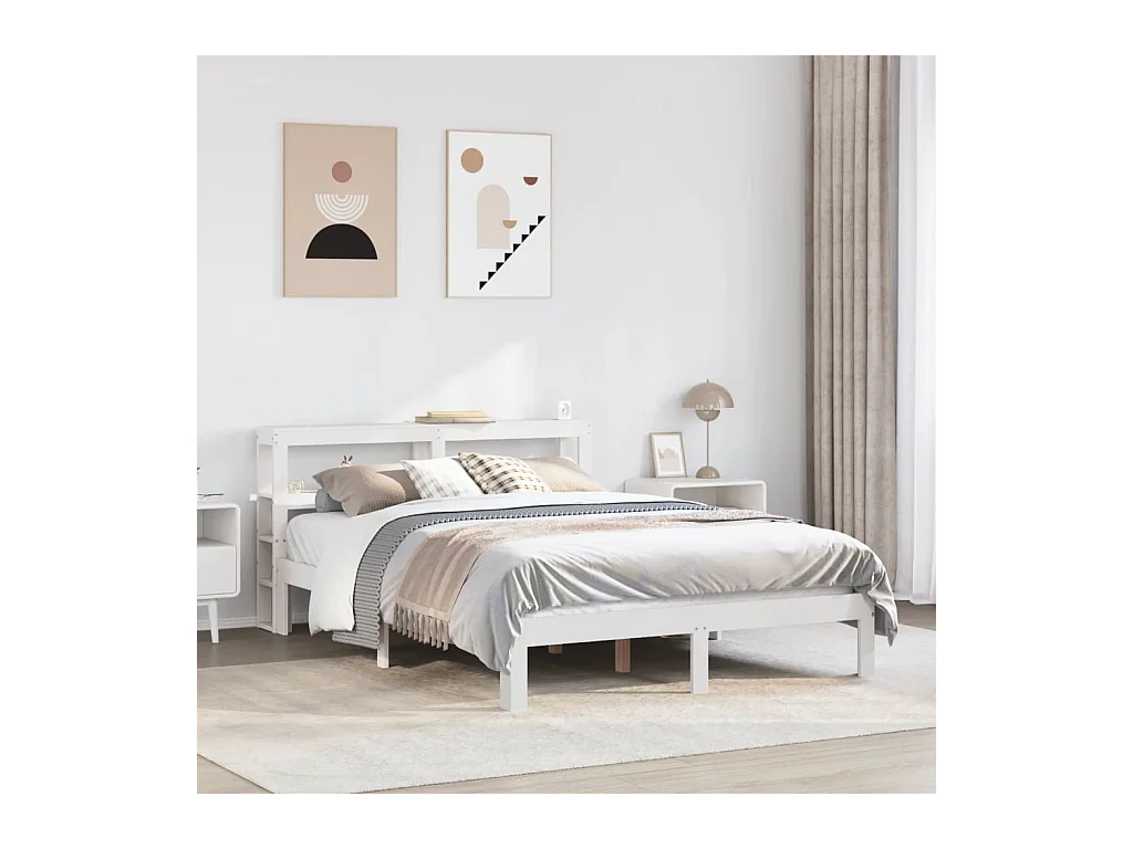 Cadre de lit avec tête de lit sans matelas blanc 140x200 cm