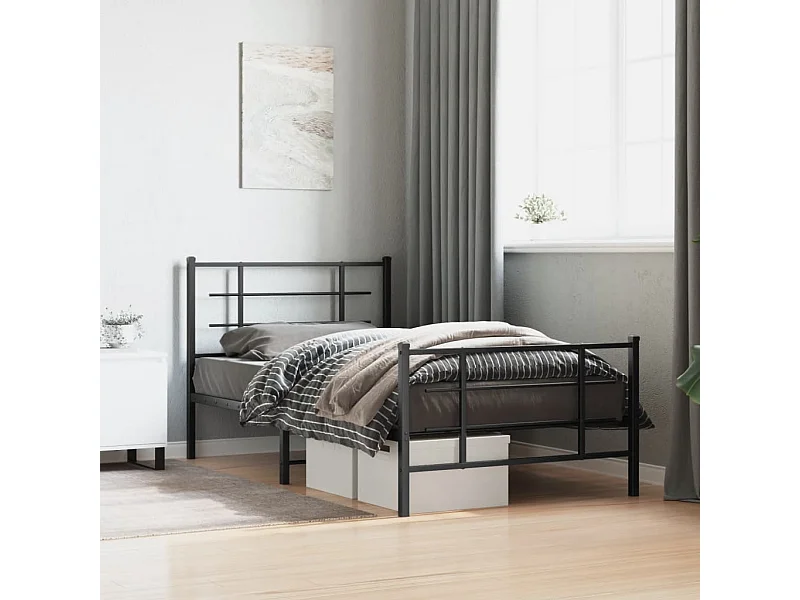 Cadre de lit métal sans matelas et pied de lit noir 100x200 cm