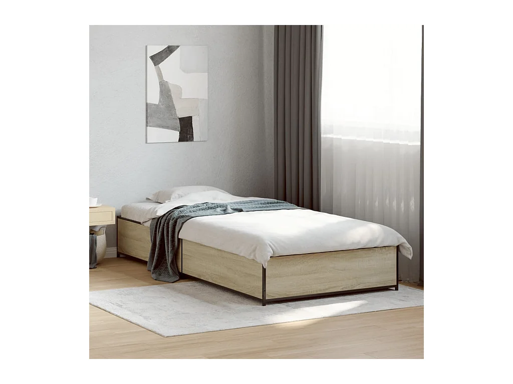 Bedframe bewerkt hout en metaal sonoma eikenkleurig 75x190 cm