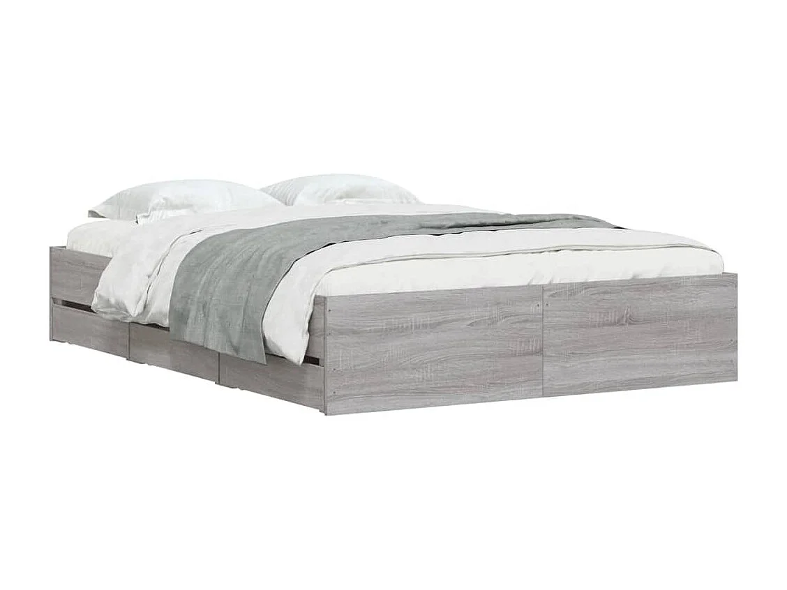 Cadre de lit avec tiroirs sans matelas sonoma gris 135x190 cm