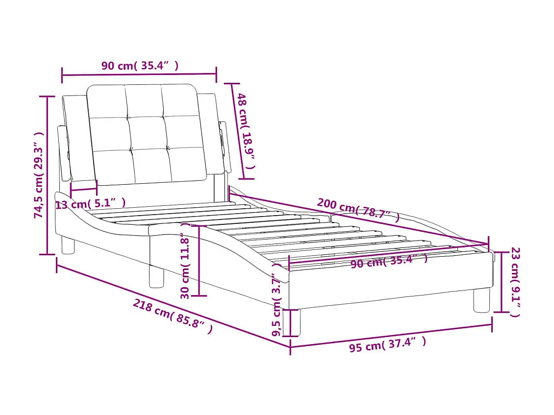 Cadre de lit sans matelas blanc 90x200 cm similicuir