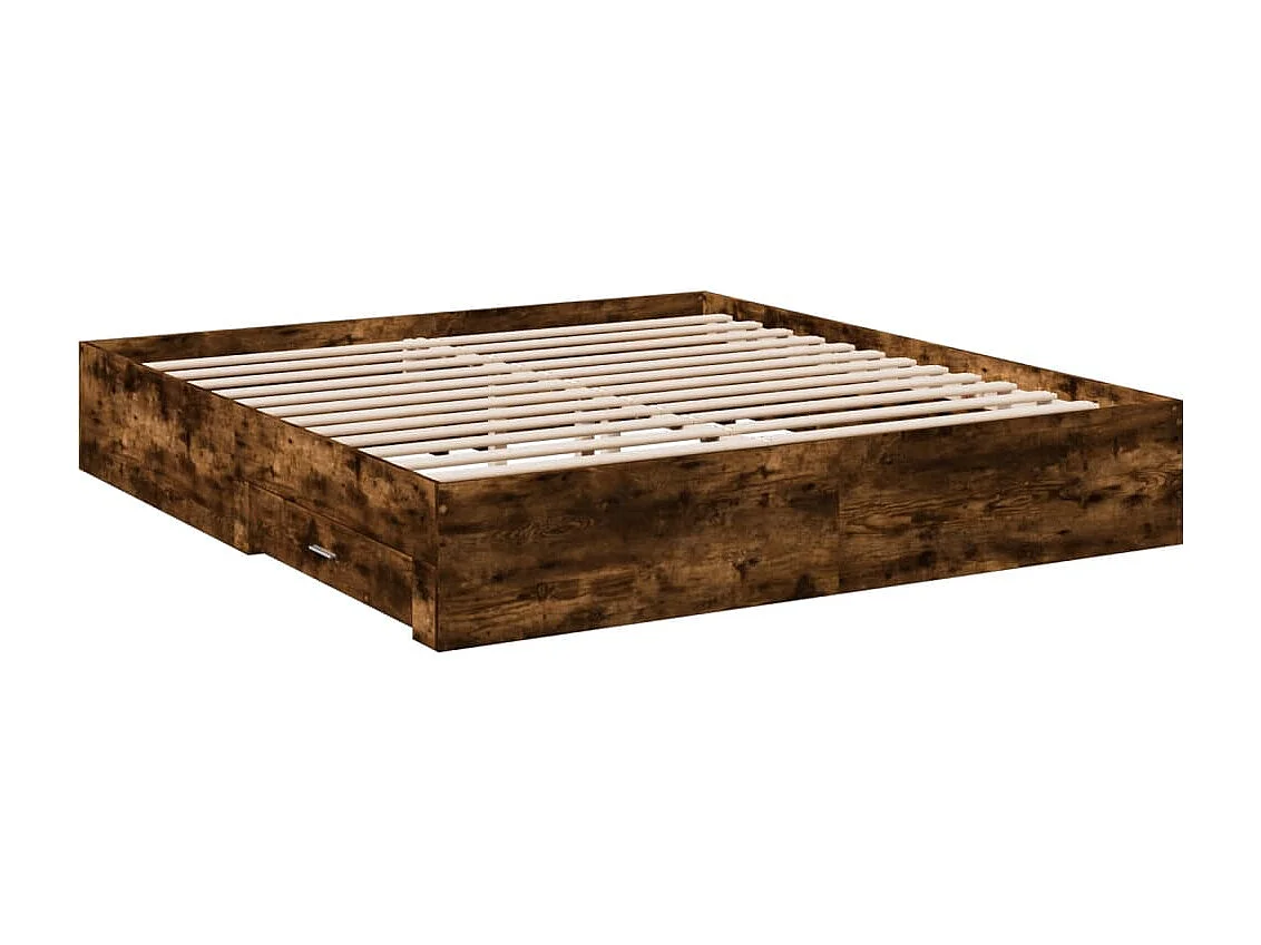 Cadre de lit avec tiroirs sans matelas chêne fumé 200x200 cm