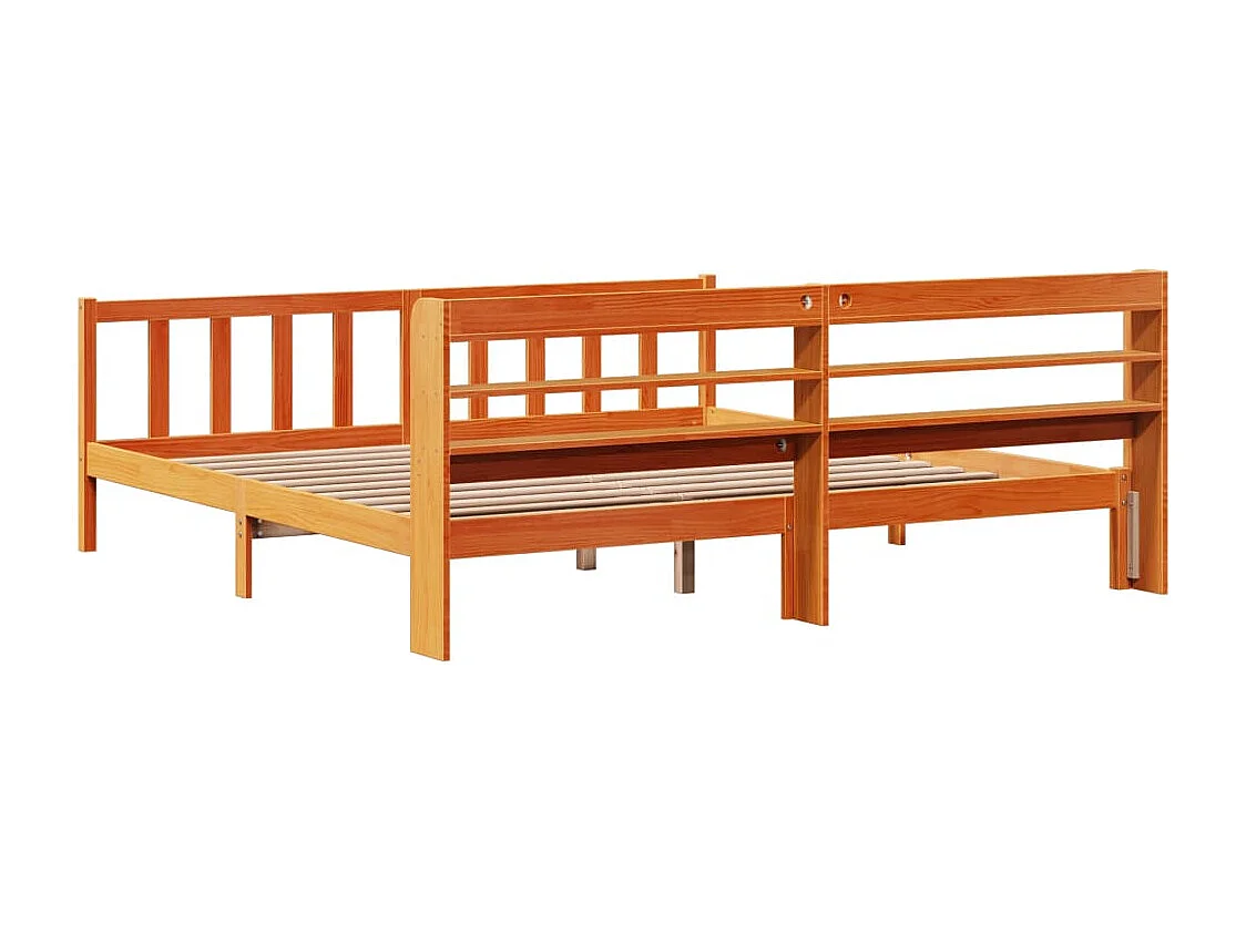 Bedframe met hoofdbord massief grenenhout wasbruin 200x200 cm