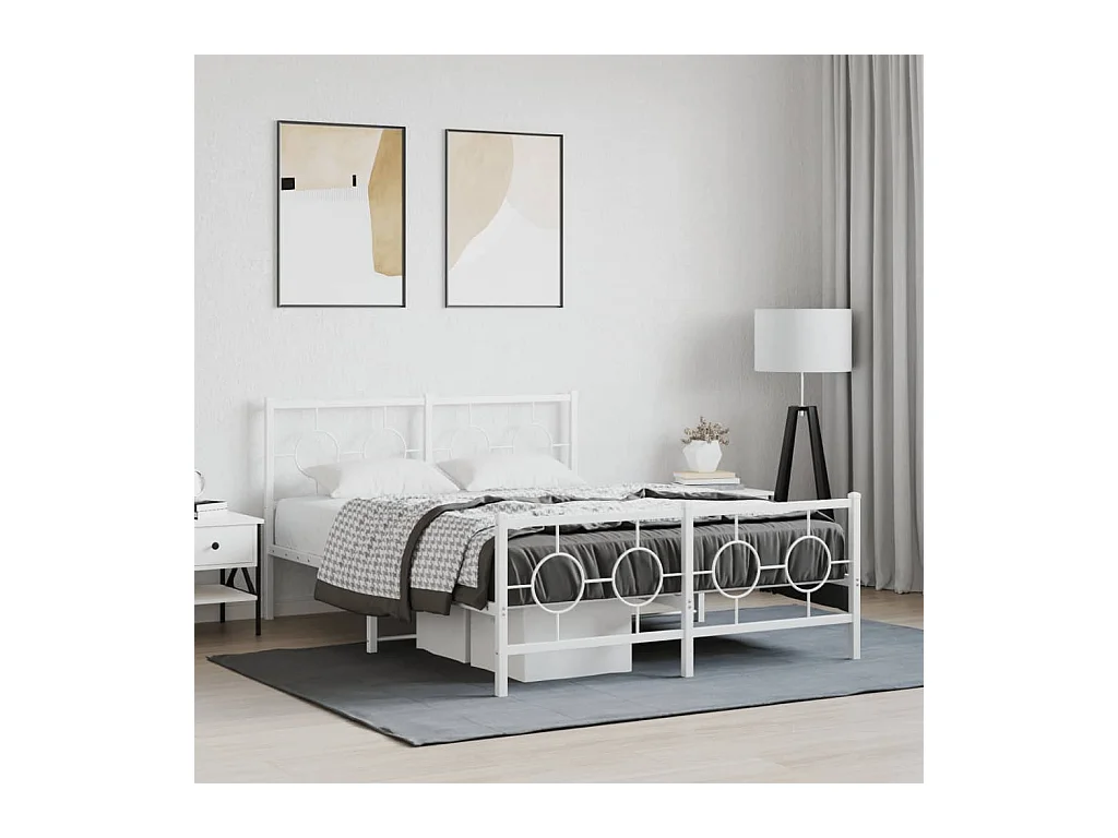 Bedframe met hoofd- en voeteneinde metaal wit 135x190 cm