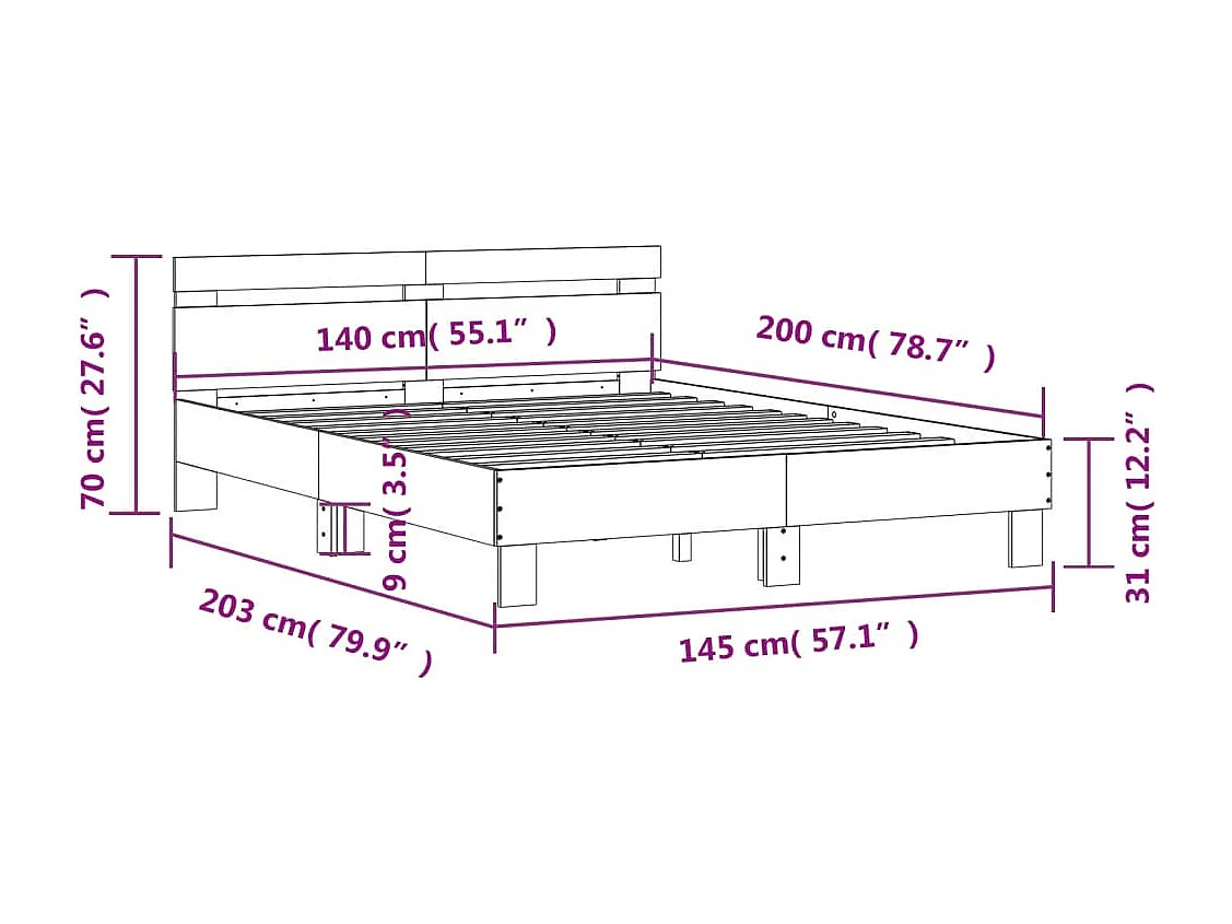 Bedframe met hoofdeinde bewerkt hout sonoma eiken 140x200 cm