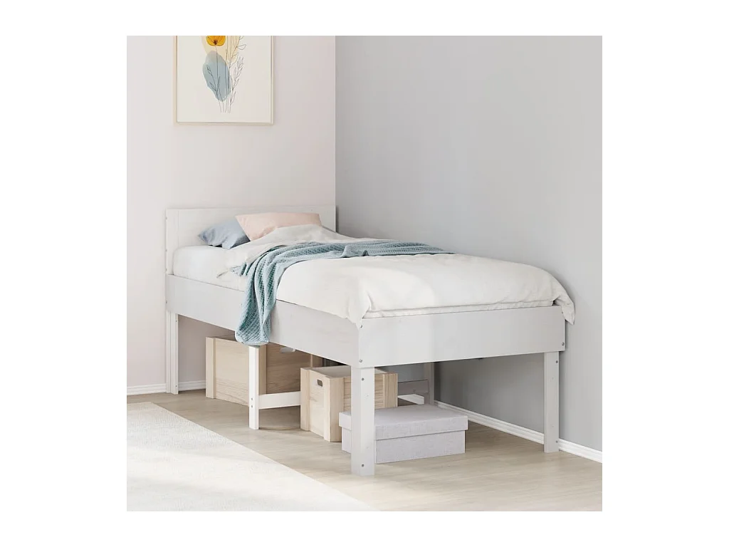 Letto senza Materasso Bianco 90x190 cm in Legno Massello Pino