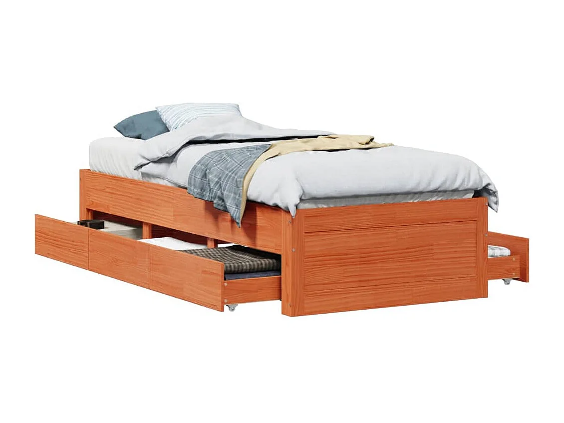 Cadre de lit sans matelas avec tiroirs 100x200 cm bois de pin