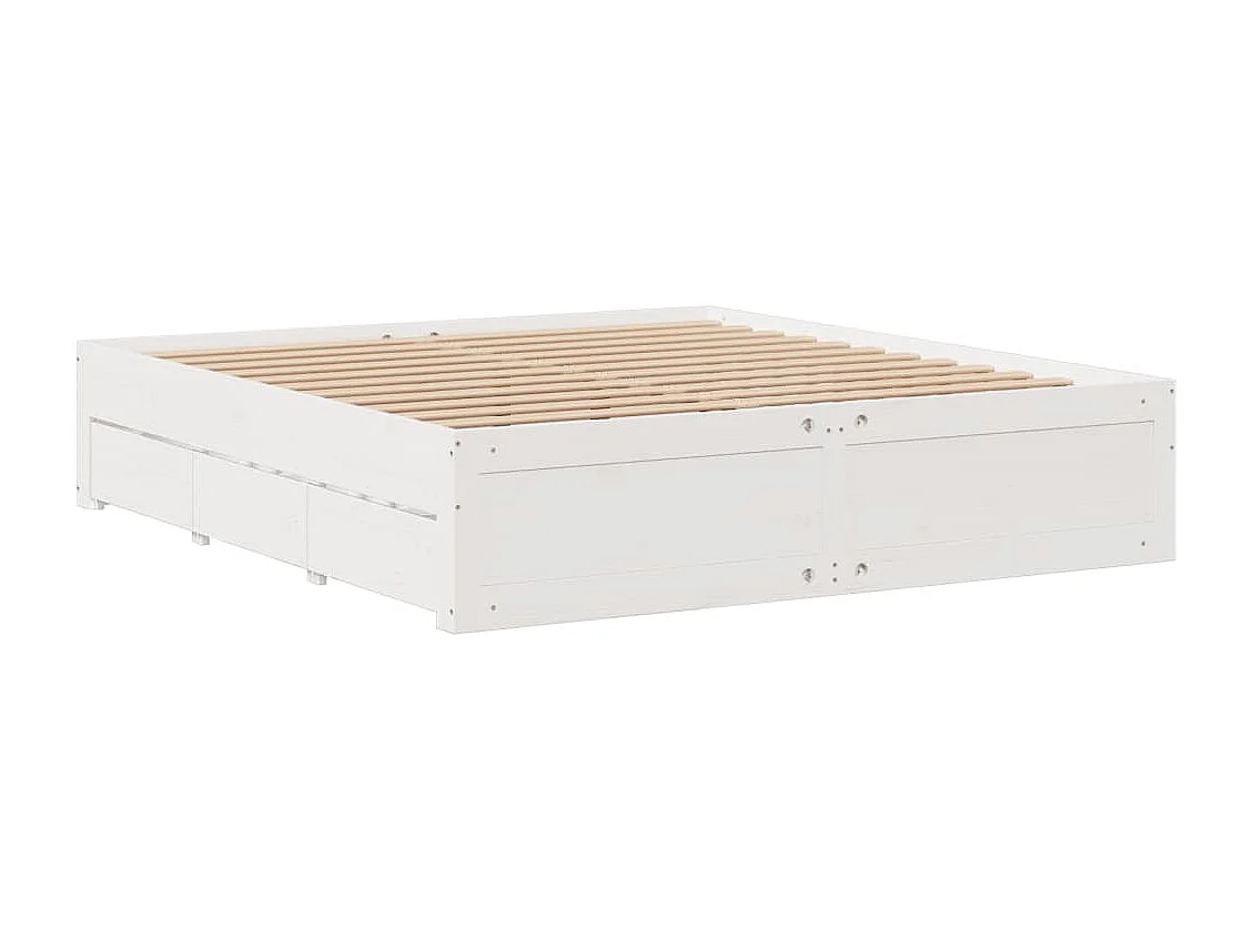 Massivholzbett ohne Matratze mit Schubladen Weiß 180x200 cm