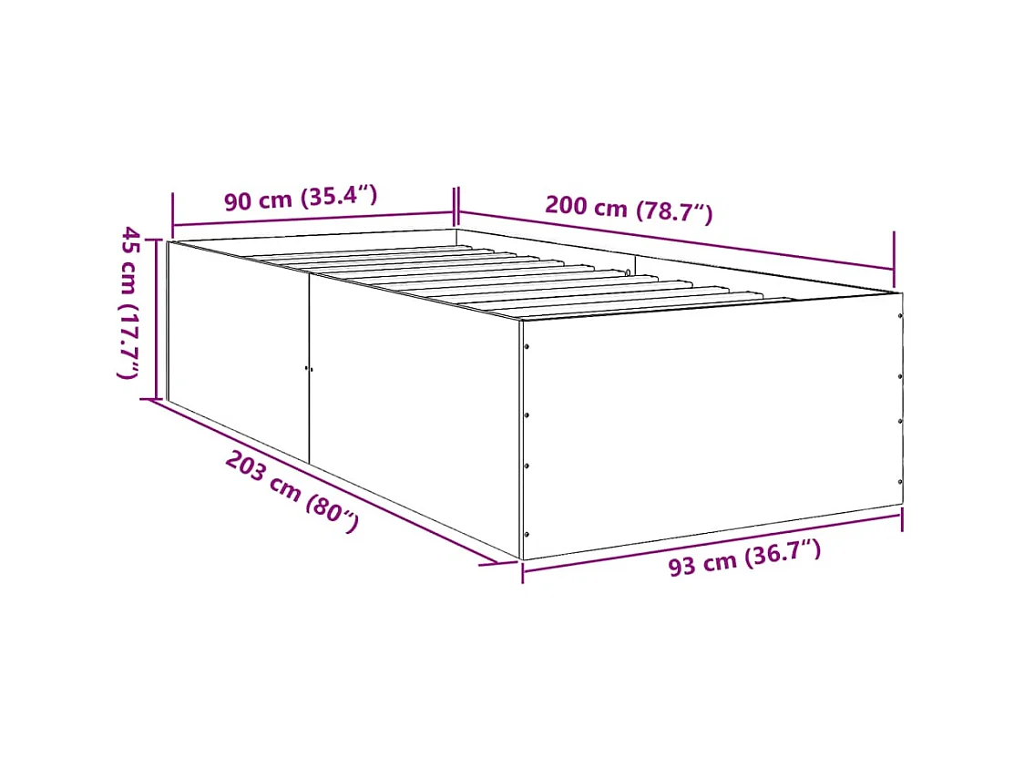 Cadre de lit blanc 90x200 cm bois d'ingénierie
