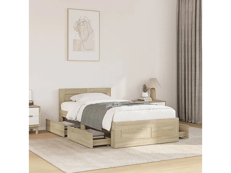 Bedframe met hoofdbord bewerkt hout sonoma eiken 75x190 cm