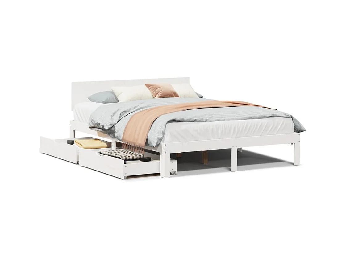 Cadre de lit avec tiroirs sans matelas blanc 140x190 cm