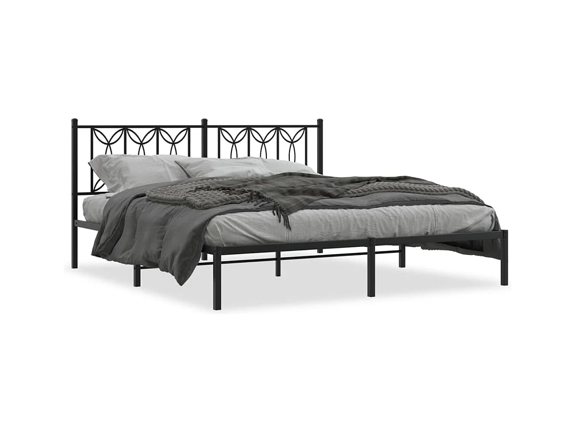 Bedframe met hoofdbord metaal zwart 183x213 cm