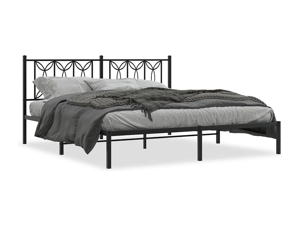 Cadre de lit métal sans matelas avec tête de lit noir 183x213cm